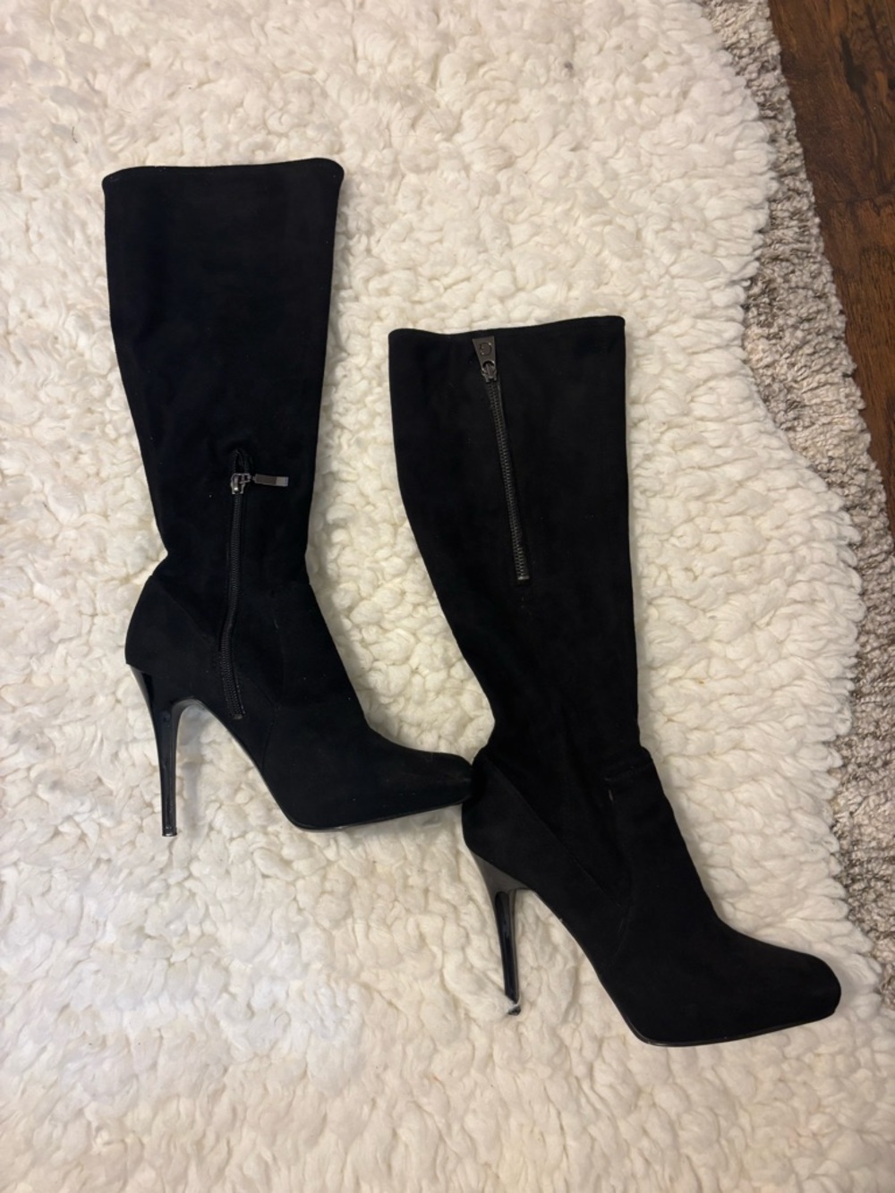 Guess Black Suede Knee-High Stiletto Boots